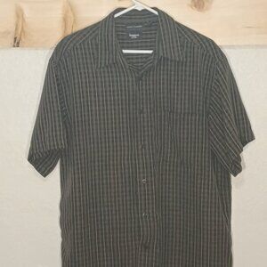 Men's Hagger Luxury Microfiber Button Down Shirt, Black/Yellow Tile, Size L